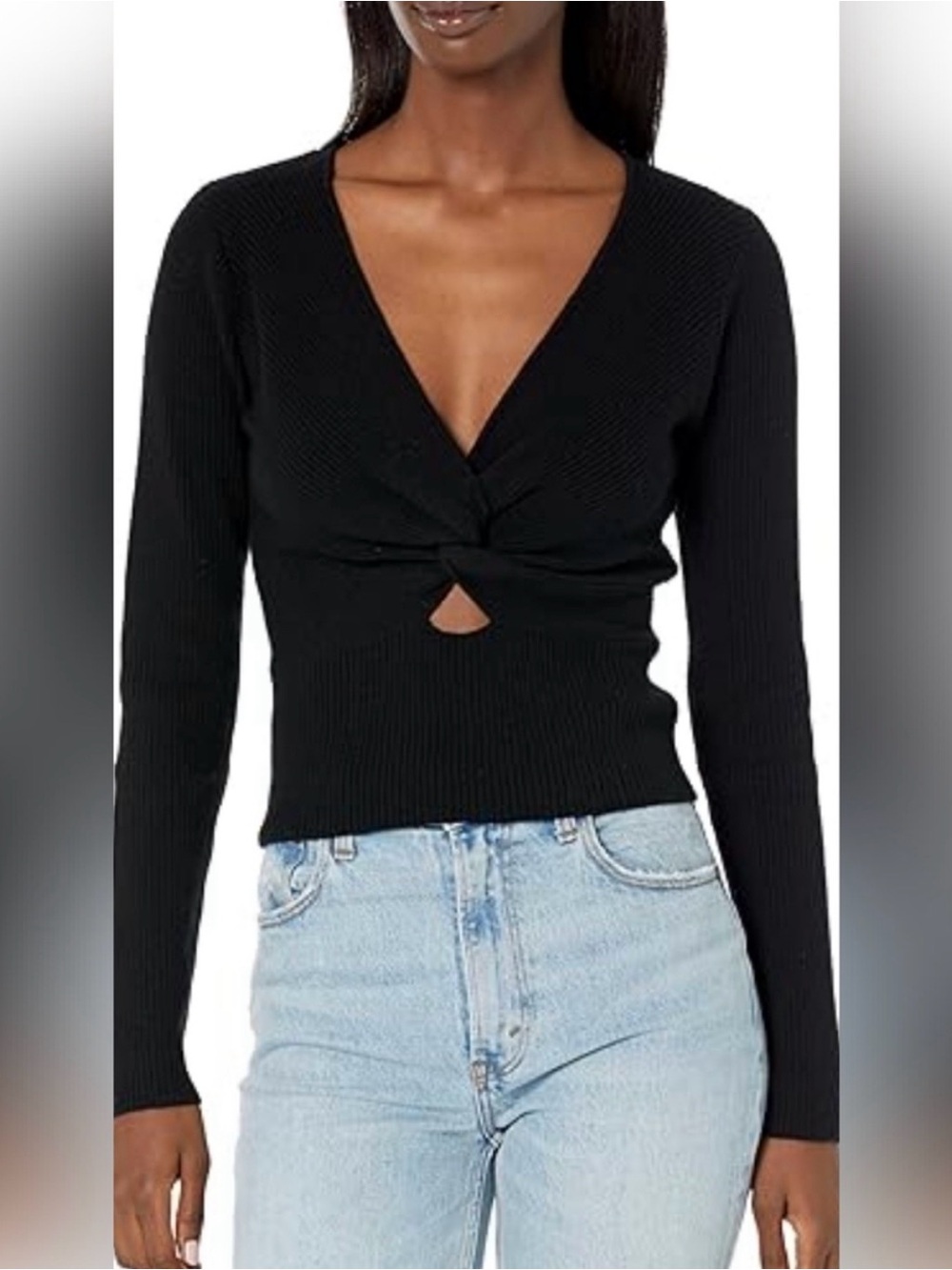 Astr Black Ribbed Long Sleeve Top